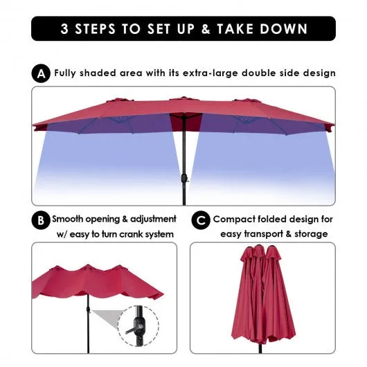 15' Twin Patio Umbrella Double-Sided Outdoor Market Umbrella without Base -Wine