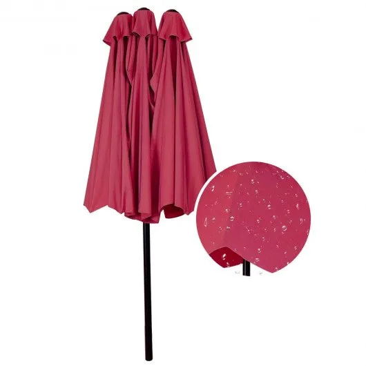 15' Twin Patio Umbrella Double-Sided Outdoor Market Umbrella without Base -Wine