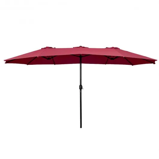 15' Twin Patio Umbrella Double-Sided Outdoor Market Umbrella without Base -Wine