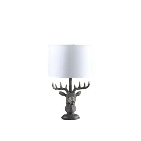 18" In Stag Elk Deer Bust Rustic Gray Polyresin Table Lamp