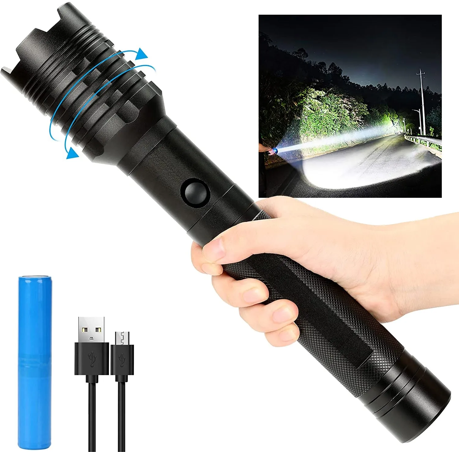 9000 Lumens Brightest LED Rechargeable Flashlight