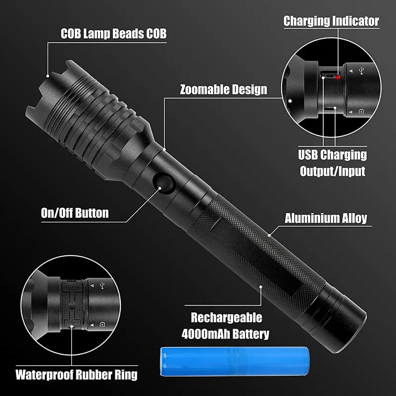 9000 Lumens Brightest LED Rechargeable Flashlight