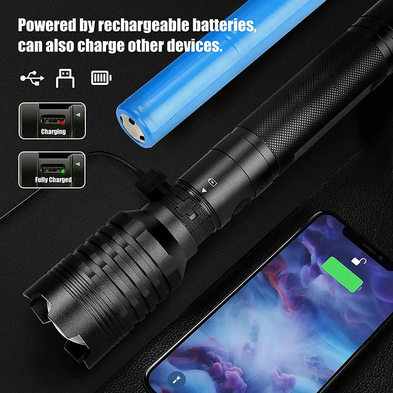 9000 Lumens Brightest LED Rechargeable Flashlight