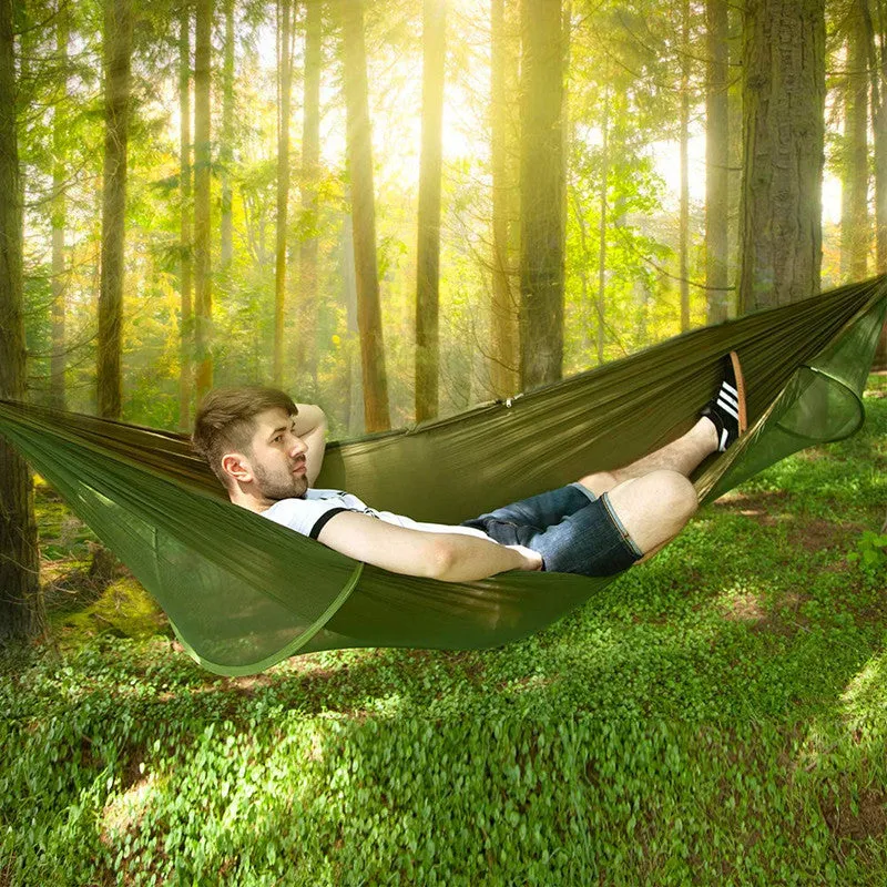 Camping Hammock with Mosquito Net Pop-Up Light Portable Outdoor Parachute Hammocks Swing Sleeping Hammock Camping Stuff