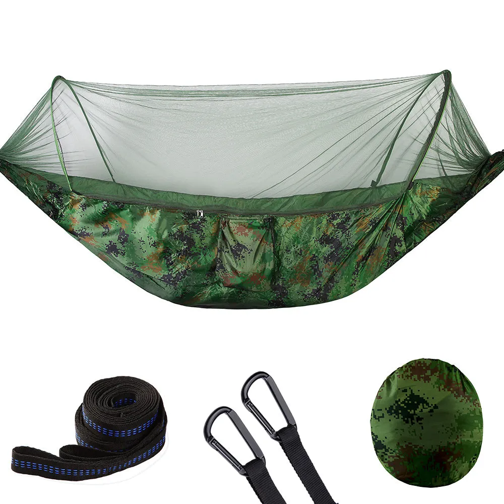 Camping Hammock with Mosquito Net Pop-Up Light Portable Outdoor Parachute Hammocks Swing Sleeping Hammock Camping Stuff