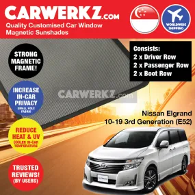 Customised Window Magnetic Sunshades for Nissan Elgrand 2010-2020 3rd Generation (E52) Japan MPV