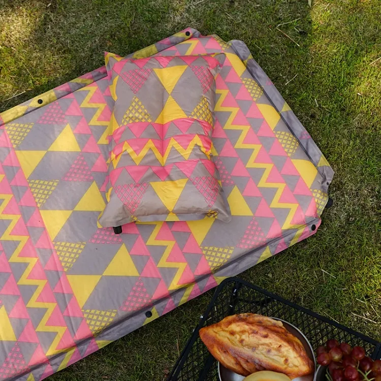 Double Air Hole Automatic Inflatable Pad Outdoor Camping Tent Pad Moisture-Proof Stitched Lunch Break Sleeping Pad(Red Yellow Printing)