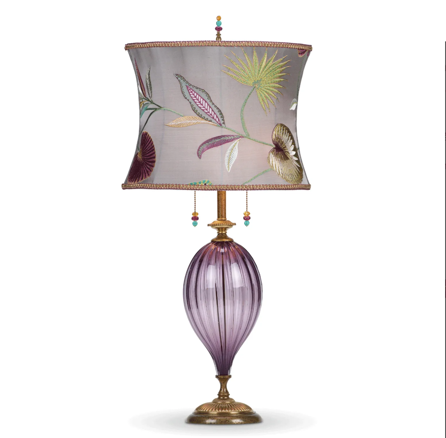 Ezra Table Lamp 191I161 Colors Purple Teal Green Gray Blown Glass and Silk by Kinzig Design