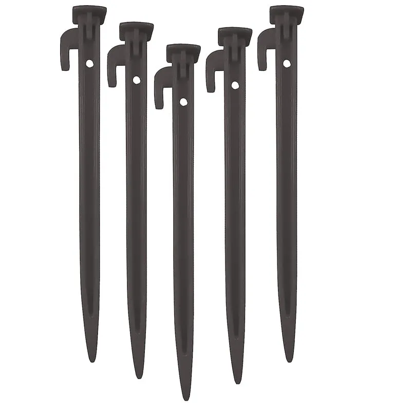 Fitfix Tent Stakes (Black, Pack of 5) | Ground Pegs Heavy Duty and Larger Durable Spike Hook