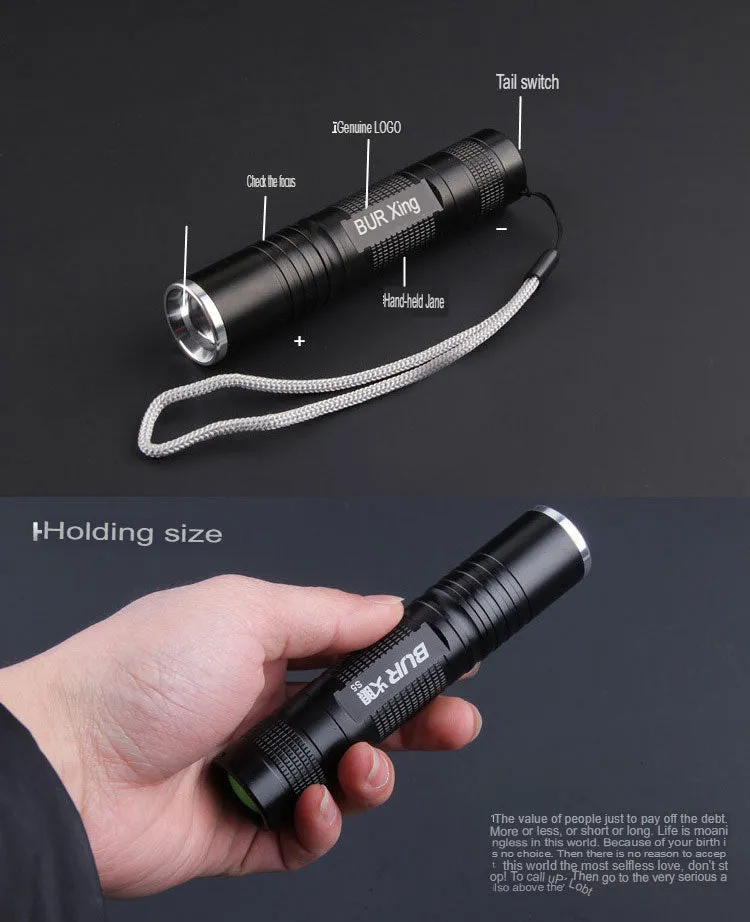 Mini Zoom Strong Light Long-Range Small Straight Rechargeable Led Flashlight S5 Outdoor Self-Defense Weapon Riding Supplies