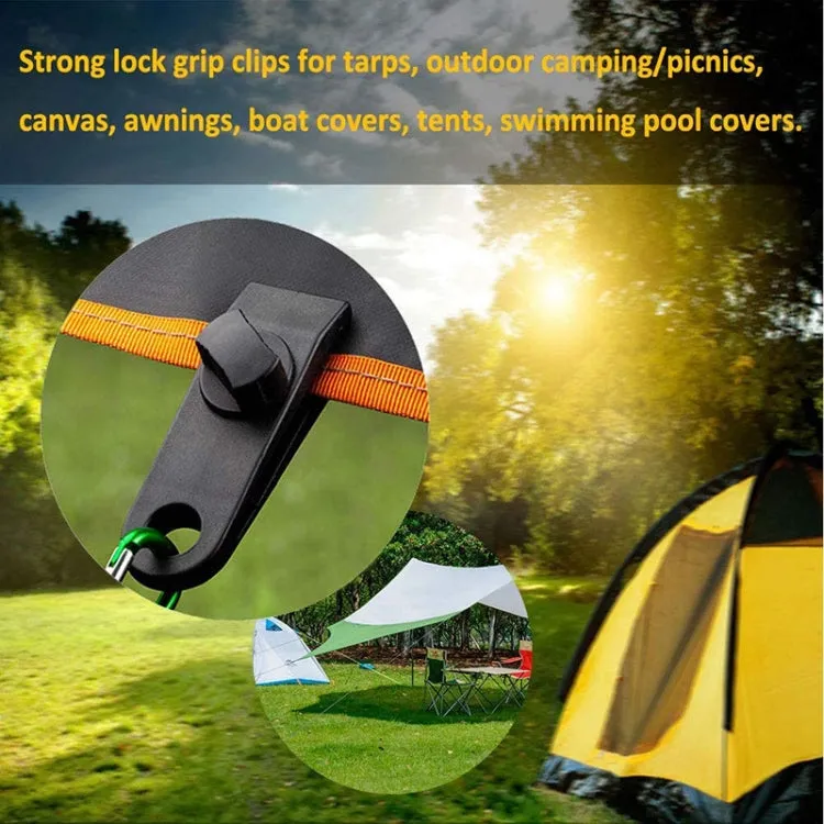 Outdoor Camping Windproof Canopy Fixed Tent Clip Rope Buckle Set 10 Clips 10 Black Ropes