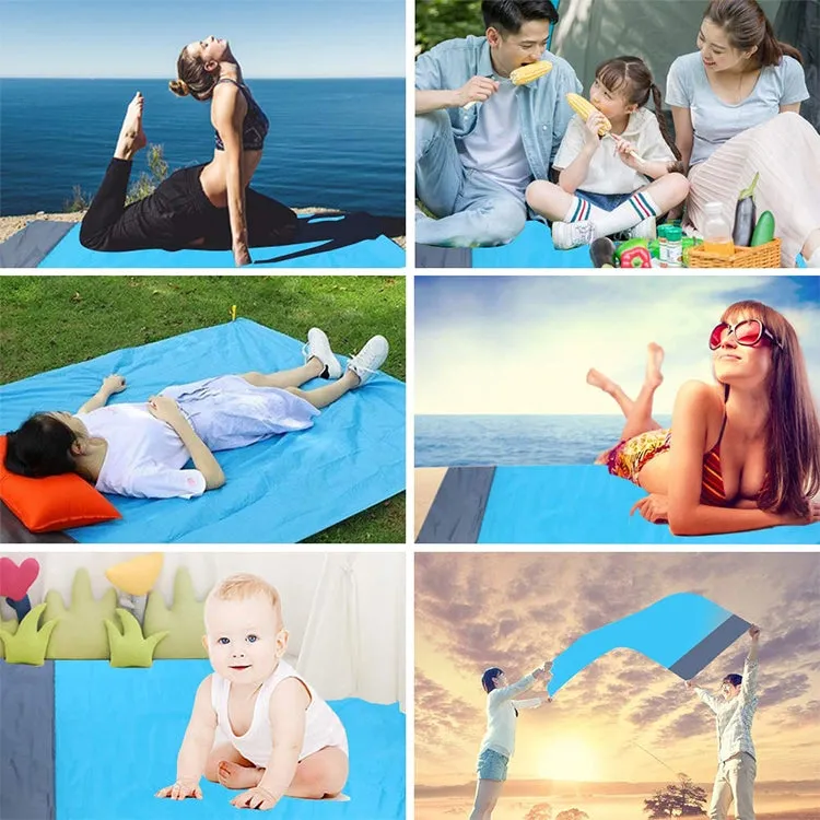 Polyester Waterproof Plaid Cloth Pocket Picnic Mat Outdoor Camping Beach Mat, Size: 2.1 x 2m(Light Blue   Dark Gray)