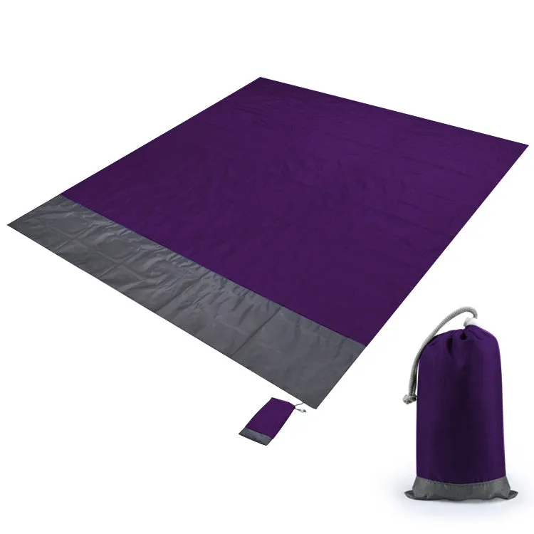 Polyester Waterproof Plaid Cloth Pocket Picnic Mat Outdoor Camping Beach Mat, Size: 2.1 x 2m(Purple   Dark Gray)