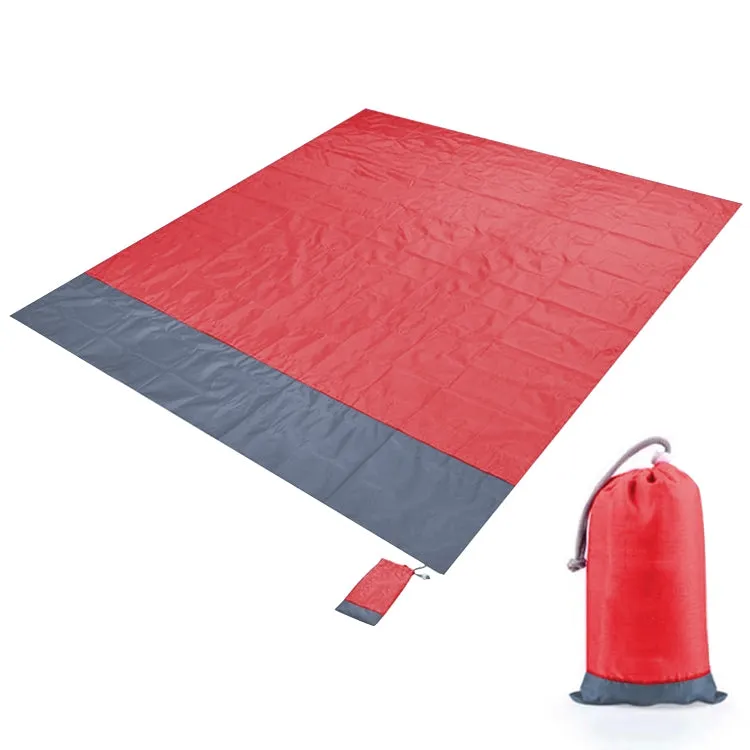 Polyester Waterproof Plaid Cloth Pocket Picnic Mat Outdoor Camping Beach Mat, Size: 2.1 x 2m(Red   Gray)