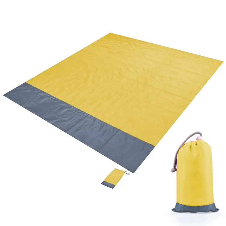 Polyester Waterproof Plaid Cloth Pocket Picnic Mat Outdoor Camping Beach Mat, Size: 2.1 x 2m(Yellow   Gray)