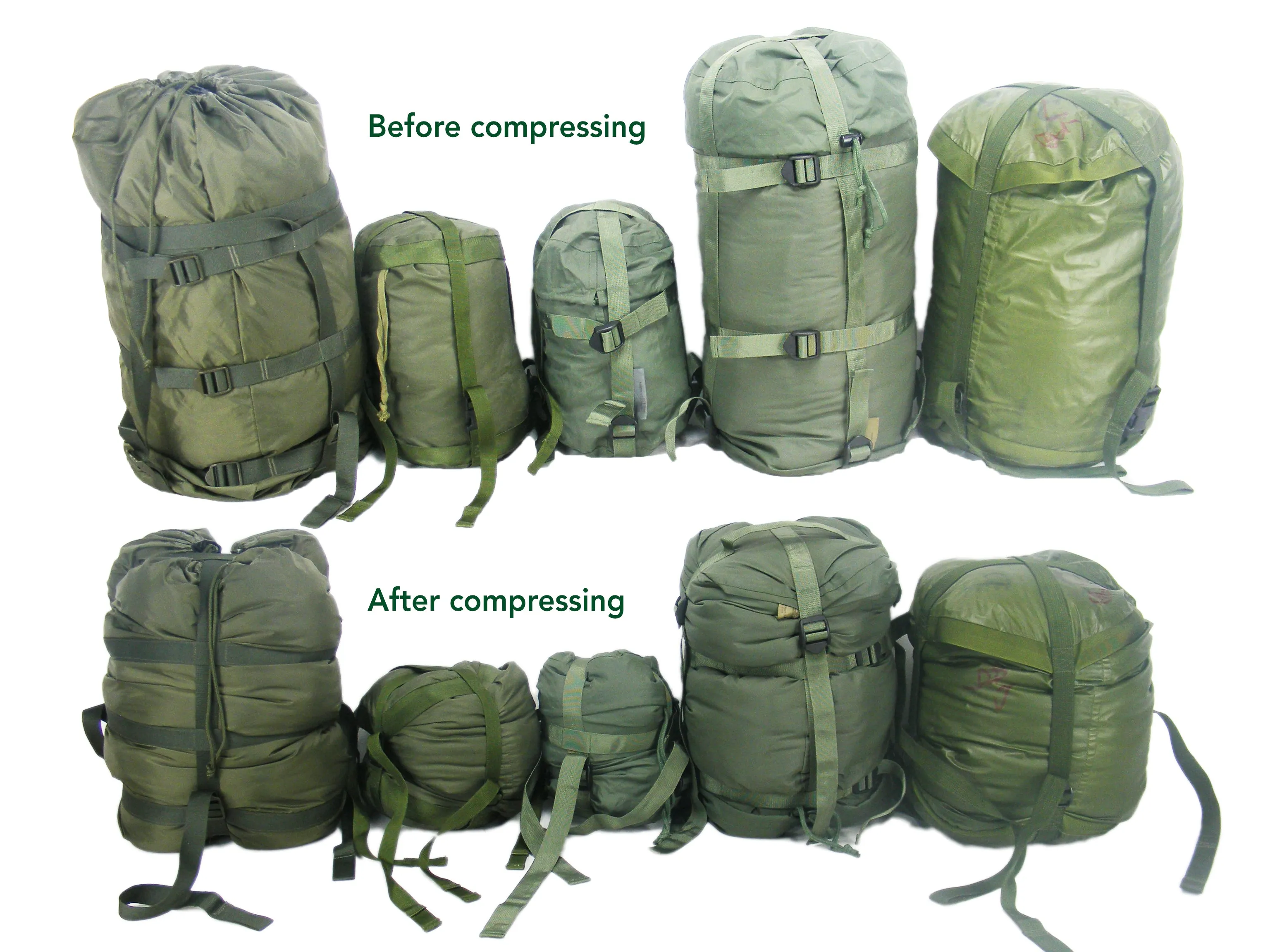 Sleeping Bag Compression Sacks / Stuff Bags - various styles