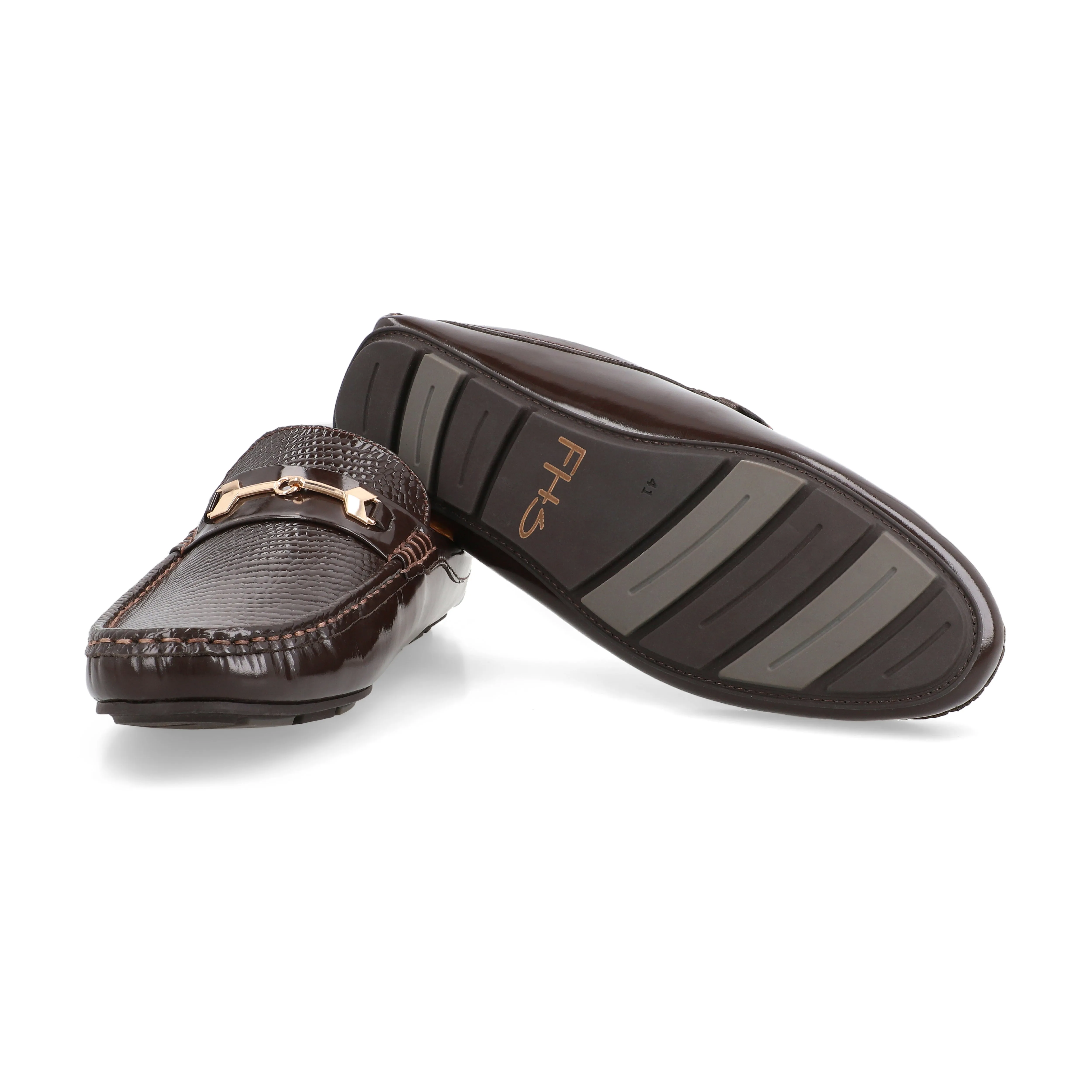 Snake Embossed Half Moccasins-Brown