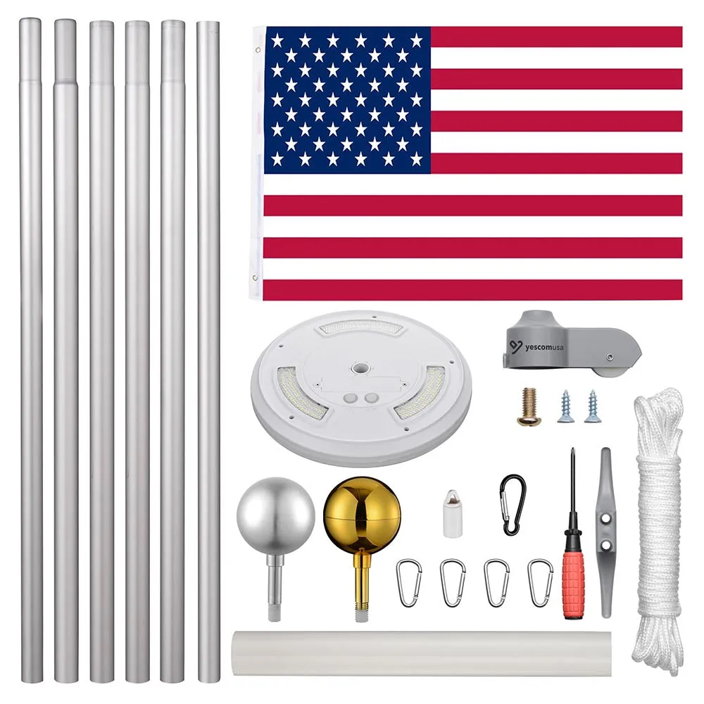 TheLAShop 20ft Sectional Flagpole Kit with Light Solar Powered