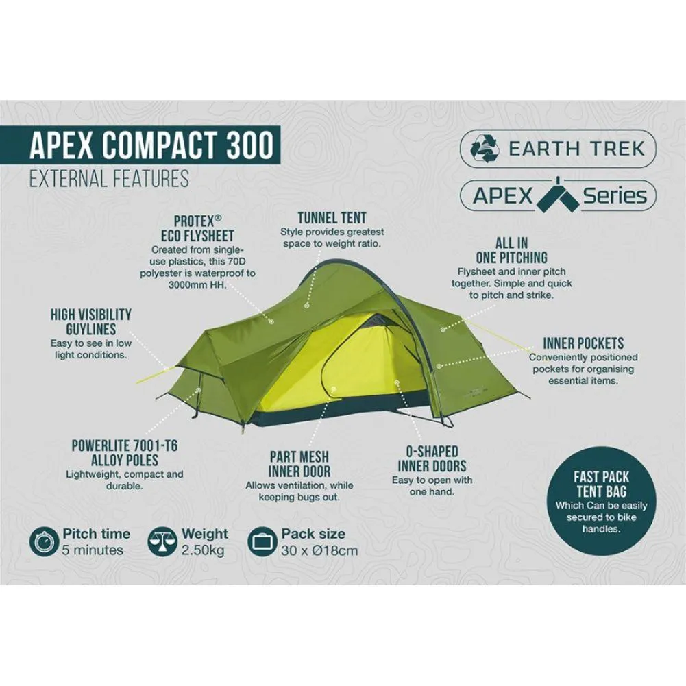 Vango Apex Compact 300 Tent - 3 Man Trekking Tent (Pamir Green)