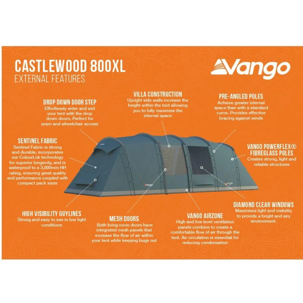 Vango Castlewood 800xl Package Tent - 8 Man Poled Family Tent (Includes Footprint)