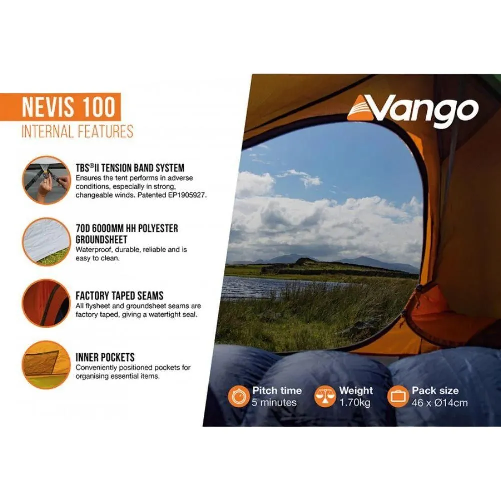 Vango Nevis 100 Tent - 1 Man Trekking Tent (Pamir Green)